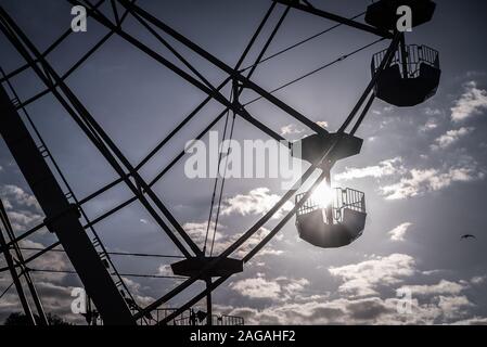 Gray scale shot of a Ferris wheel under the sunlight captured in Margate, Kent, UK Stock Photo