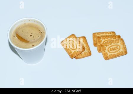 Hot Tea Coffee with and honey milk biscuits cookies - break snack Stock Photo