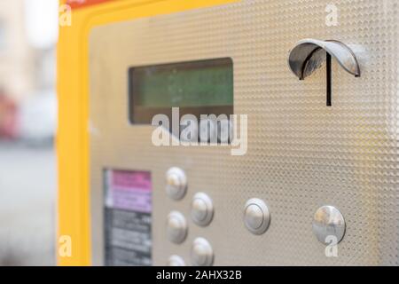 ticket machine at a public transport stop in the city Stock Photo