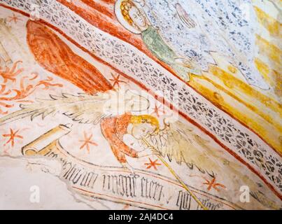 Interior of Holy Spirit Church with angel fresco paintings by Albert from Constance, Bale, a small hill town in Istria County, Croatia Stock Photo