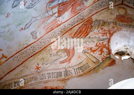 Interior of Holy Spirit Church with angel fresco paintings by Albert from Constance, Bale, a small hill town in Istria County, Croatia Stock Photo