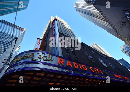 Manhattan, New York, NY, USA - November 30, 2019. Radio City Music Hall building at Rockefeller Center, Midtown Manhattan, NY, USA . Stock Photo