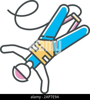 Bungee jumping color icon. Extreme sport. Bungy jumper falling down. Adrenaline recreation. Risky leap with rope. Isolated vector illustration Stock Vector