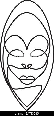 Face tribal mask continuous single line style Stock Vector