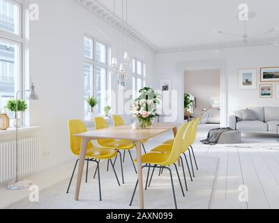 3D-Illustration. modern living room in bright new apartment  Stock Photo