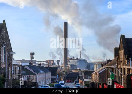 Port Talbot steel works emitting clouds of steam Port Talbot Swansea Glamorgan Wales Stock Photo