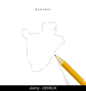 Burundi freehand pencil sketch outline map isolated on white background. Empty hand drawn map of Burundi. Realistic 3D pencil with soft shadow. Stock Photo