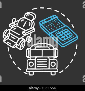 Independent mobility chalk RGB color concept icon. Transportation vehicles for handicapped people. Inclusive environment idea. Vector isolated Stock Vector