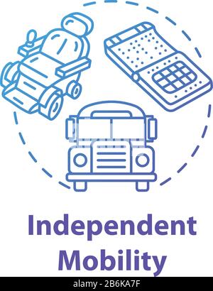 Independent mobility concept icon. Accessible transportation for people with needs. Special care idea thin line illustration. Vector isolated outline Stock Vector