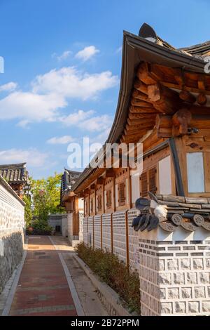 Traditional houses in Bukchon Hanok village, Seoul, South Korea Stock Photo