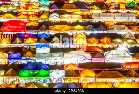 Bangkok Ratchada Train Night Market with colourful tents good to print Stock Photo