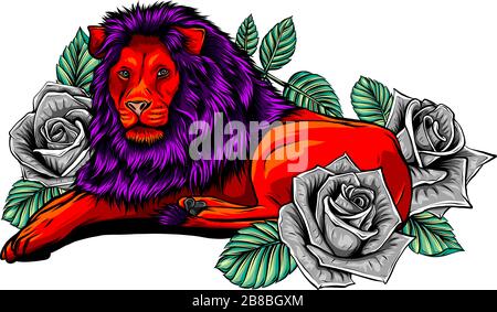 vector Illustration of angry leaping lion. art Stock Vector