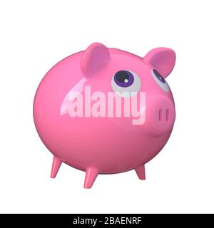 Cute pink piggy bank isolated on a white background. 3D image Stock Photo