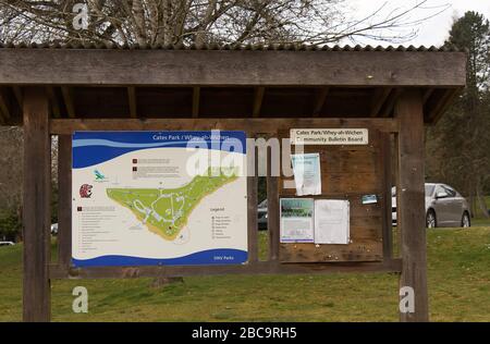 Deep Cove, North Vancouver, Canada - April 1,2020: View of Community Bulletin Board at Cates Park(Whey-ah-Wichen) Stock Photo