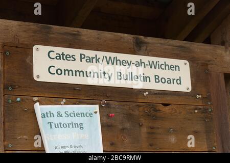 Deep Cove, North Vancouver, Canada - April 1,2020: View of Community Bulletin Board at Cates Park(Whey-ah-Wichen) Stock Photo