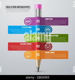 Business learning and school education vector infographic template with pencil and options. Graphic school infographic education illustration Stock Vector