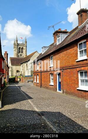 Lower Church Lane and St.Andrews parish church, Farnham Surrey England UK Stock Photo