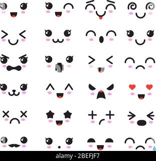 Set of Vector Cartoon Anime Style Expressions. Kawaii Cute Faces ...