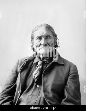 Portrait of Geronimo from the Bedonkohe band of the Apache tribe. Stock Photo