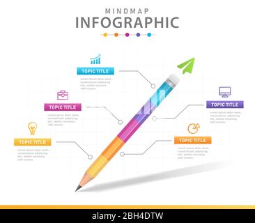 Infographic template for business. 5 steps Modern Mindmap diagram with pencil, presentation vector infographic. Stock Vector