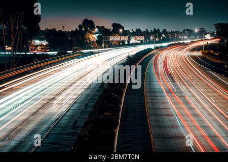 US highway at night Stock Photo