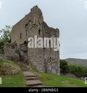 Steps leading to the ruins of Peveril Castle, Castleton, Hope Valley, Peak District National Park, England Stock Photo