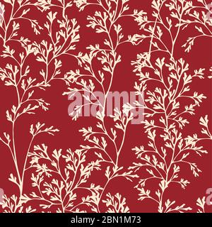 Seamless pattern of beige coral seaweeds silhouettes flat vector illustration on red background Stock Vector