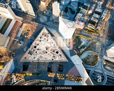 Museu Blau  Natural History Museum in Forum park and the CCIB International Barcelona Convention Center aerial view Barcelona Catalonia Spain.  Locate Stock Photo