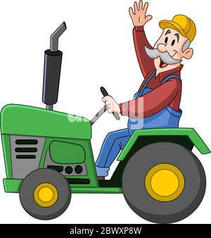 Smiling farmer driving a tractor and waving Stock Vector