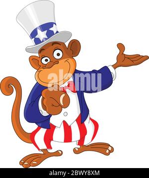 Pointing monkey dressed as Uncle Sam icon I want you Stock Vector