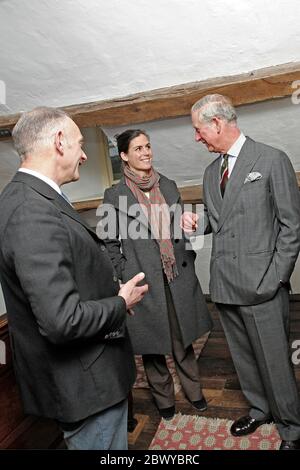 Prince Charles the Prince of Wales visits Maesyronnen Chapel, which is a mile north of Glasbury-on-Wye, Powys, Wales on the 31st of January 2014. Prin Stock Photo