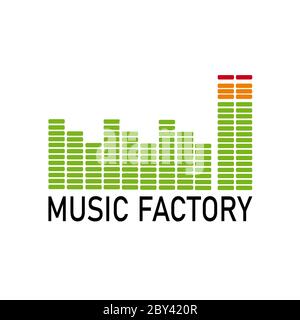 Vector logo music industry. Graphic equalizer in the shape of a factory Stock Vector