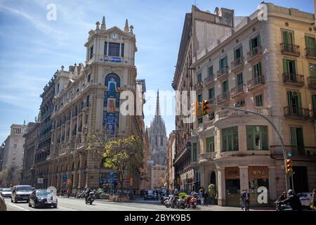 Barcelona, Spain - 17 april 2013: Photo of famous Via Laietana street in the center of Barcelona. Stock Photo