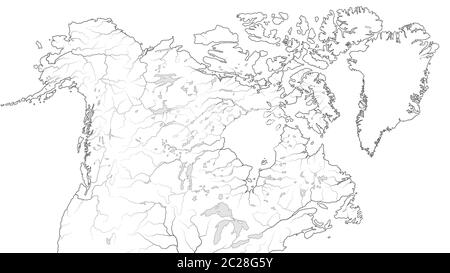 World Map of CANADA and NORTH AMERICA REGION: America, Canada, Greenland, Alaska. (Geographic chart). Stock Photo