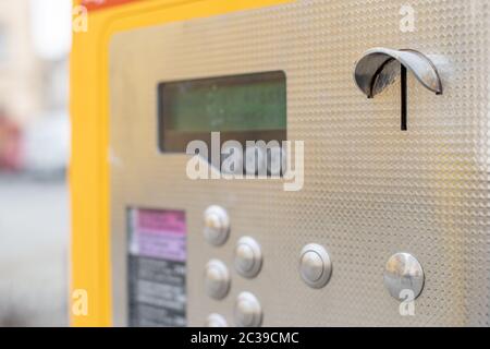 modern ticket machine at a public transport stop in the city Stock Photo