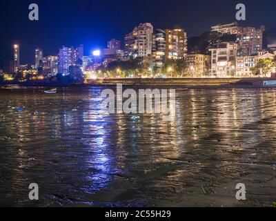 Mumbai night skyline view from Marine Drive in Mumbai, India. Stock Photo