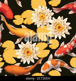 Seamless carps and lotus Stock Vector