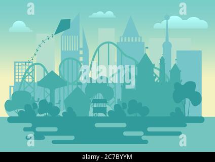 Modern Amusement park silhouette landscape vector illustration Stock Vector