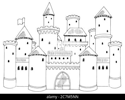 Castle graphic black white isolated sketch illustration vector Stock Vector