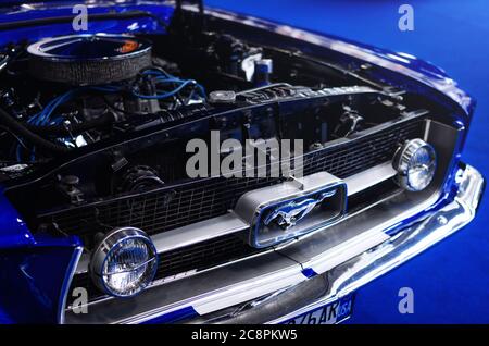 TURIN, ITALY - MARCH 25, 2018: blue 1967 Ford Mustang on a classic american car exhibition in Turin (Italy) on march 25, 2018 Stock Photo