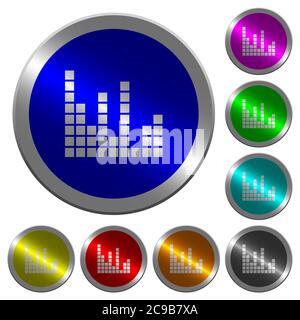 Sound bars icons on round luminous coin-like color steel buttons Stock Vector