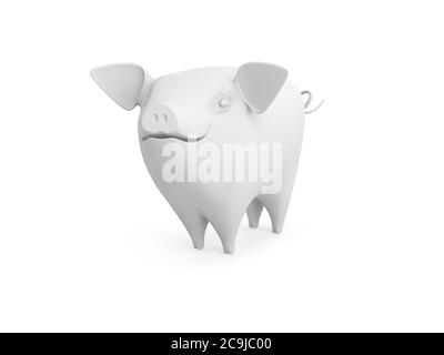 Stylized model of a pig, isolated on white background. 3D illustration. Stock Photo