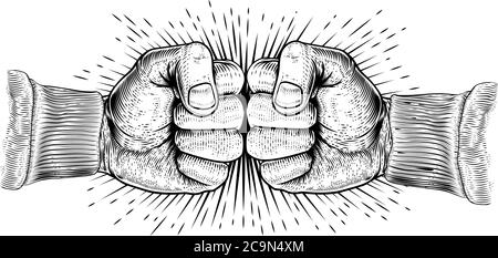 Fists Punching Vintage Woodcut Style Concept Stock Vector