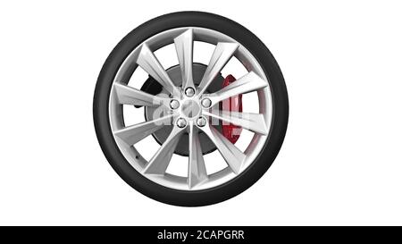 Wheel tyre disk protect car, front view. 3D rendering Stock Photo