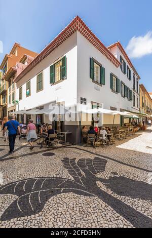 Cafe in the pedestrian zone, old town, Funchal, Madeira, Portugal Stock Photo