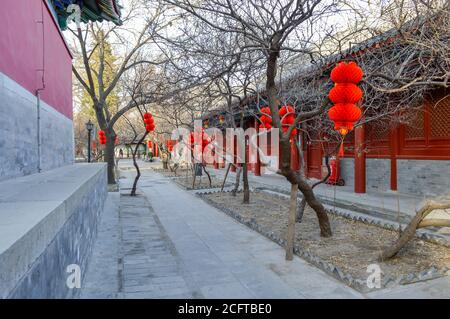 Beijing / China - February 2, 2014: Fayuan Temple (Temple of the Origin of the Dharma), constructed in 645 is one of the oldest Buddhist temples in Be Stock Photo