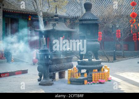 Beijing / China - February 2, 2014: Fayuan Temple (Temple of the Origin of the Dharma), constructed in 645 is one of the oldest Buddhist temples in Be Stock Photo