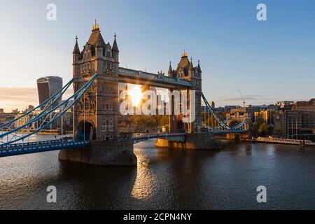 England, London, Southwark, Tower Bridge and City of London Skyline Stock Photo