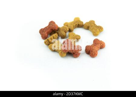 Set dry food for dogs isolated on white background. Stock Photo