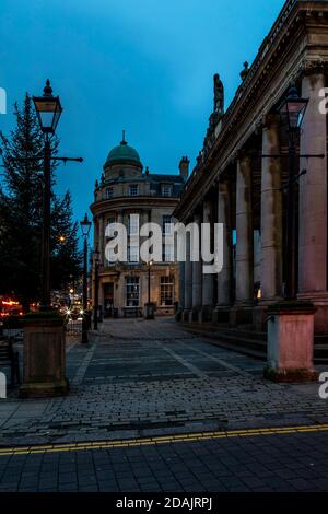 Looking from George Row across the front of All Saints church towards buildings on Mercers row, Northampton, England, UK. Stock Photo